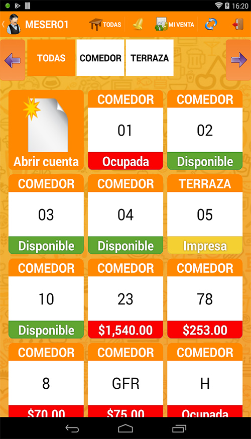 Pantalla del Comandero Móvil 1
