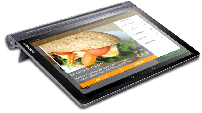 Pantalla de Menú Digital en una tableta